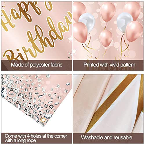 Image of Pink Rose Gold Happy Birthday Door Banner Backdrop Decorations for Women Girls, Happy Birthday Party Door Cover Sign Background Supplies for 16th, 21st, 30th, 40th, 50th, 60th Birthday