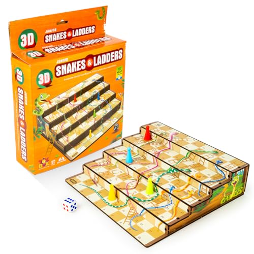 Image of 3D Snakes & Ladders Junior, MDF Wooden Ladder Shaped Board Game for Kids & Adults