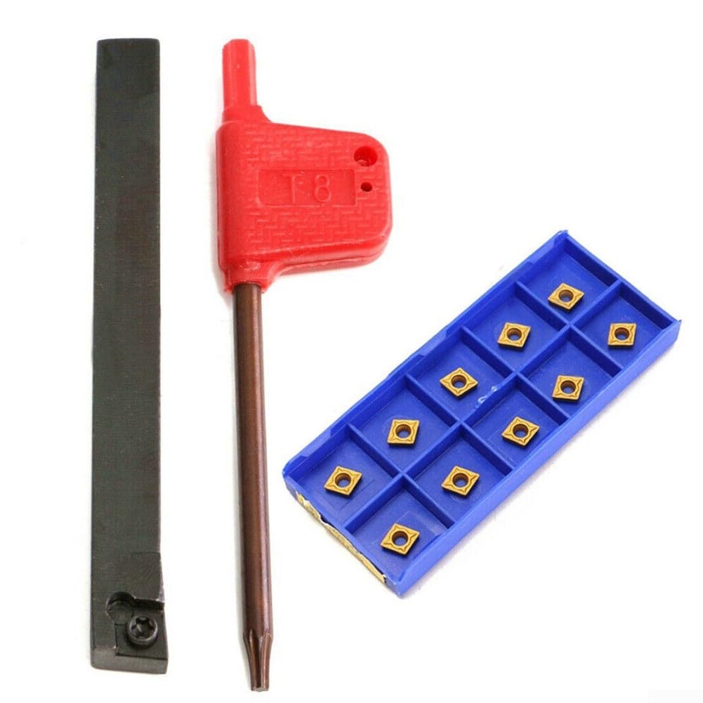 Per Tornio CNC Esterno Tornio Portautensili SCLCR0808H06 con 10Pcs CCMT060204 Inserti in Carburo, 8mm Shank Baring Bar Assembly per la lavorazione dell'acciaio