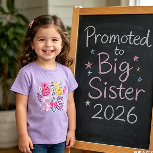 Image of Funnycokid Big Sister Shirts for Girls Pregnancy Announcement Toddler Promoted to T-Shirt 1-7 Years