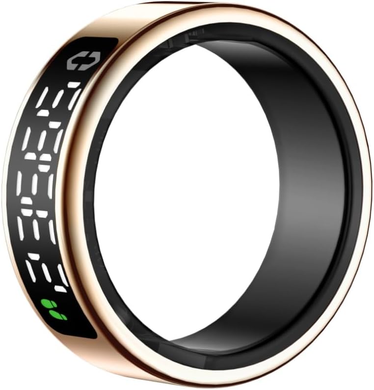 Smart Ring for Women & Men, Ring Tracker with Heart Rate, Blood Oxygen, Sleep Monitoring, Step Counting, Fitness Ring for iPhone & Android, Waterproof Health Tracker with Display（Gold, 10）