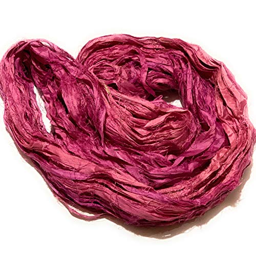 Sari Silk Ribbon Yarn For Knitting, Crochet, Jewelry Making, Gift Wrapping 100 Grams (Pink) #TOP5