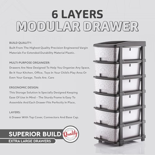 Image of TEKCOOL Plastic Drawer Organizer Self Standard Rectangular Multi Purpose Modular Drawer System Large Chest of Drawer Organizer for Home Office,Product Dimension When assembeled (6XL, Grey hex);'