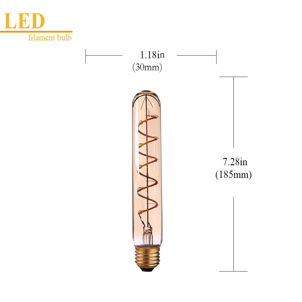 fengyan Casa Bombillas, Paquete de 10 Bombillas LED Edison de Tubo AC220 V, E27, T30, 3 W, Regulables, Flexibles y largas, 185 mm Familiar Lámpara