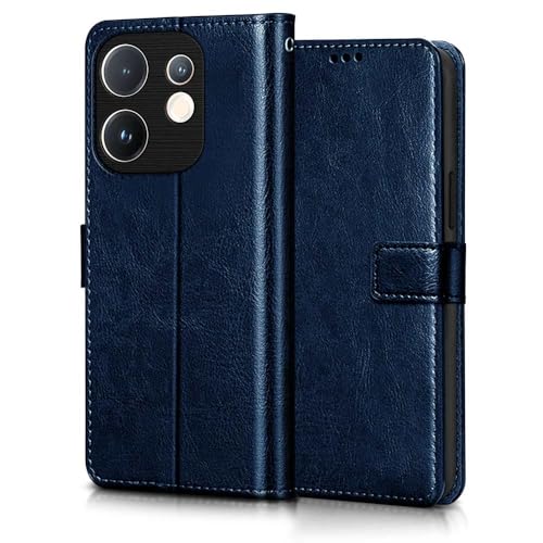 Image of WOW IMAGINE Shock Proof Flip Cover Back Case Cover for Vivo V60 5G | V60e 5G | Vivo T4 Pro 5G (Flexible | Leather Finish | Card Pockets Wallet & Stand | Blue)