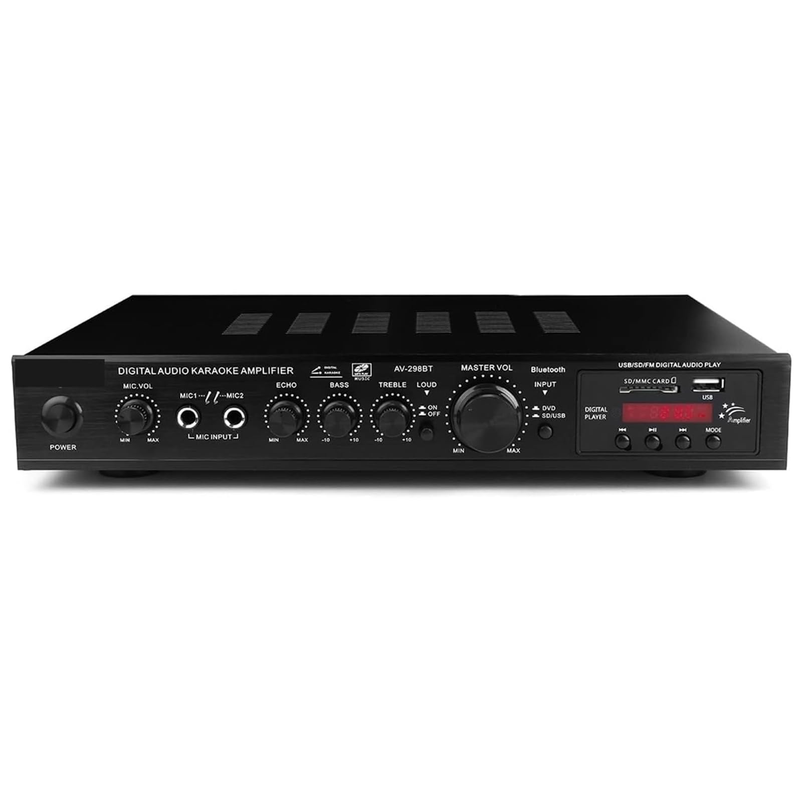 Amplificateur 5.1 Canaux Son Surround Amplificateur Bluetooth pour Système Hi-FI Surround Son LED USB AV Alimentation 298bt Amplificateur Haute Résolution Lecteur Subwoofer pour Voiture Black
