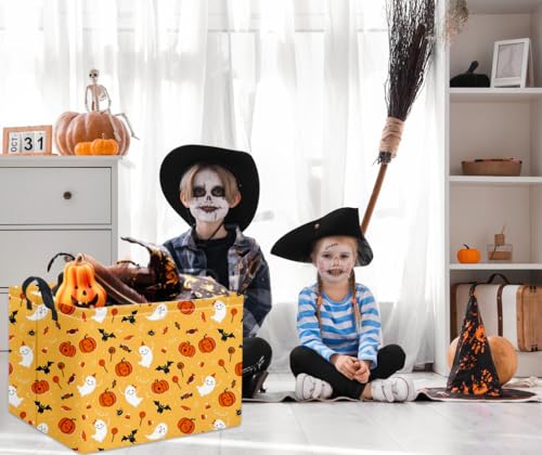 Image of Rectangular Halloween Basket for Boys and Girls Kids Trick or Treat Pumpkin Basket for Halloween Parties Cute Storage Bin Organizer Box Room Decor(Cute halloween )