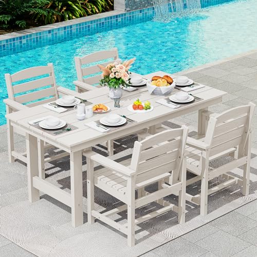Patio Sets SERWALL 5-Piece HDPE Square Table Chairs (Navy Blue