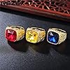 HIJONES Men's Gold Stainless Steel Simple Classic Square Gemstone Rings Blue Size Z+1 #2