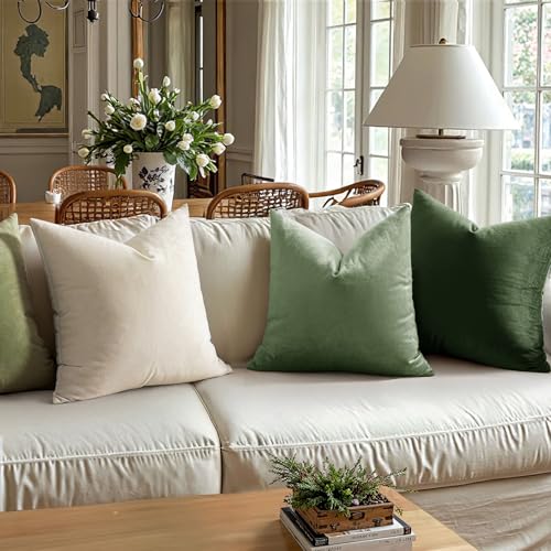 Image of MIULEE Pack of 2 Moss Green Polyester Throw Pillow Covers 12x12 Inch Soft Solid Decorative Square Set Cushion Cases for Spring Couch Sofa Bedroom