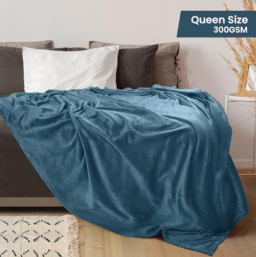 Image of Utopia Bedding Fleece Blanket Queen Size Stone Blue 300GSM Luxury Fuzzy Soft Anti-Static Microfiber Bed Blanket (90x90 Inch)