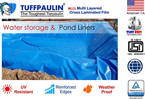 Image of TUFFPAULIN 12FT X 9FT 120 GSM Blue Heavy Duty Tarpaulin Tirpal Tadpatri Tharpai Thadika, Extra Strong, Eyelets, UV Resistant, 100% Waterproof Virgin, 6 Layer MLCL 3D Rib Technology-1 No.