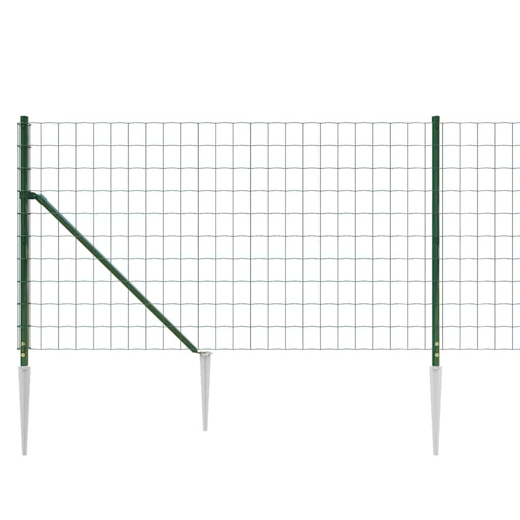 Valla de malla de alambre galvanizado con revestimiento de PVC y casquillos de suelo en verde 0,8 x 25 m para jardín y parcela