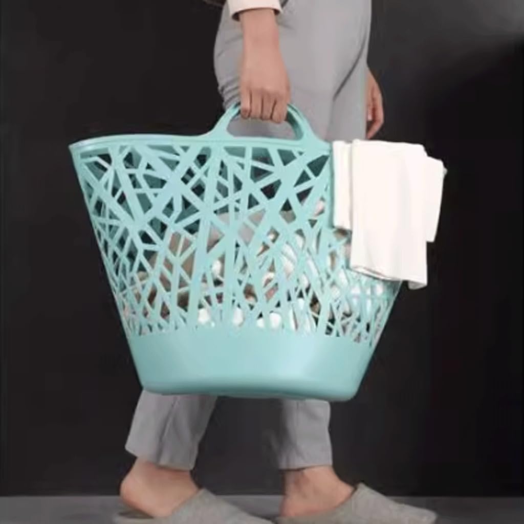 Cesto portabiancheria portatile in plastica, cesto portabiancheria traspirante con manici, cesto per vestiti sporchi per la camera da letto della lavanderia del dormitorio