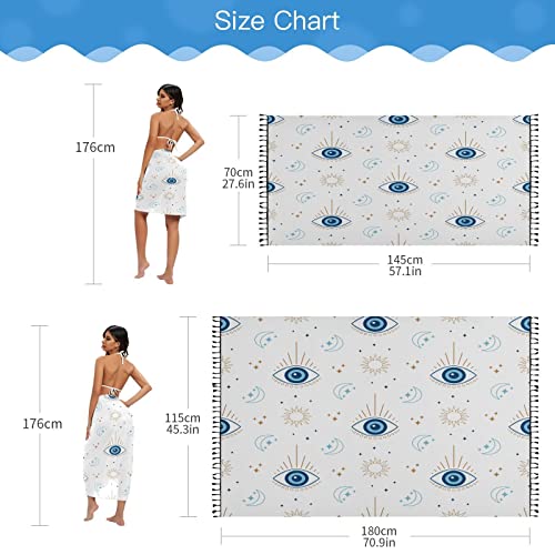 Magic Evil Eye Beach Sarong Coverups for Women Swimsuit Wrap Swimwear Cover Up Sheer Dress, M4