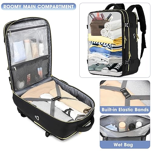 Carry On Travel Backpack for Men and Women - Flight Approved, Waterproof, Anti-Theft - Fits 17 Inch Laptop - Black