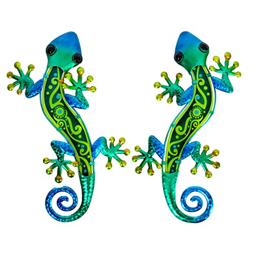 SALAMANDRE Gecko Lézard Set de 2 Décoration Murale Couleur Bleu Vert Ambiance Tropicale de 37cm - Maison