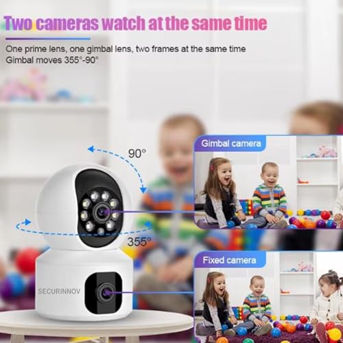 Image of securinnov 5MP Indoor WiFi Smart CCTV Camera for Home | 1080p Full HD | Color Night Vision | Motion Detection | Two Way Audio | Wireless Home Security Camera with Mobile App V380 Pro (Upro Dual Lens)