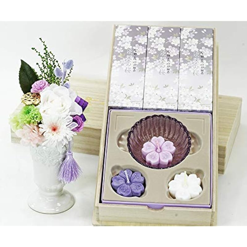 インテリア つやあり お供え花 白藍ｒと宇野千代 淡墨の桜 桐箱浮きローソクのセット プリザーブドフラワーと日本香堂のお線香 ギフト お彼岸 仏壇 納骨堂 Zutwoubwc6 Souljob Com Br