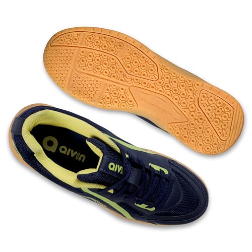 Aivin Booster Court Badminton Shoe |Non Marking Badminton Shoe | Lightweight & Durable Badminton Shoe | Also Perfect for Squash, Table Tennis, Volleyball, Basketball & Indoor Sports For Men & Women (Navy/Yellow, UK Footwear Size System, Adult, Men, Numeric, Medium, 8) 8 51DpK3fPT4L