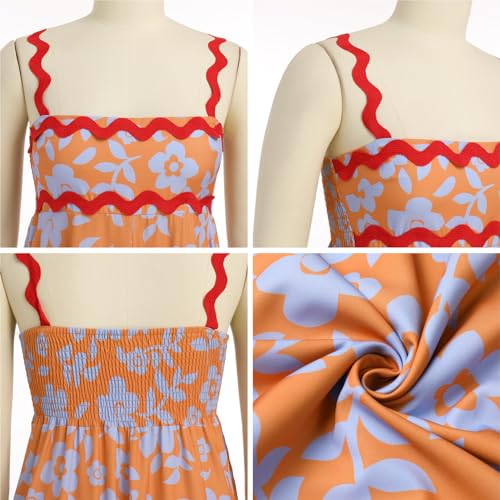 Image of IDOPIP Womens Summer Casual Dress Beach Floral Maxi Dress Elegant Spaghetti Sleeveless Smocked Sundress Weeding Guest Dress