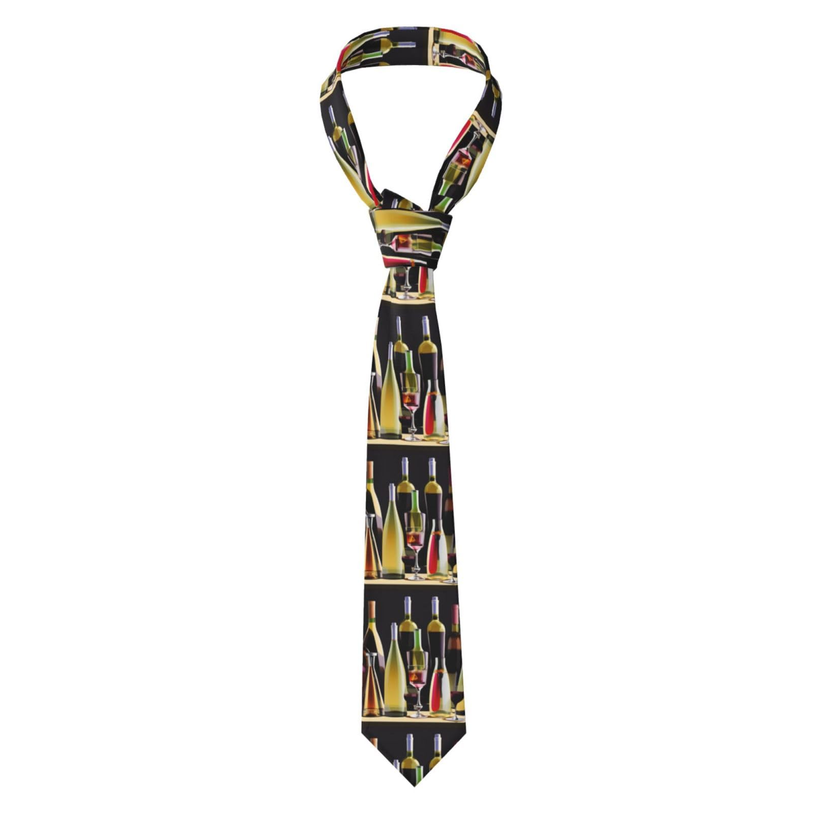 Fjqwklf Unisex Black Cocktail Glasses And Wine Bottles Necktie Men's Neck Ties Mens Party Business Neckties Soft Skil Tie For Weddings Groom Missions Dances Gifts