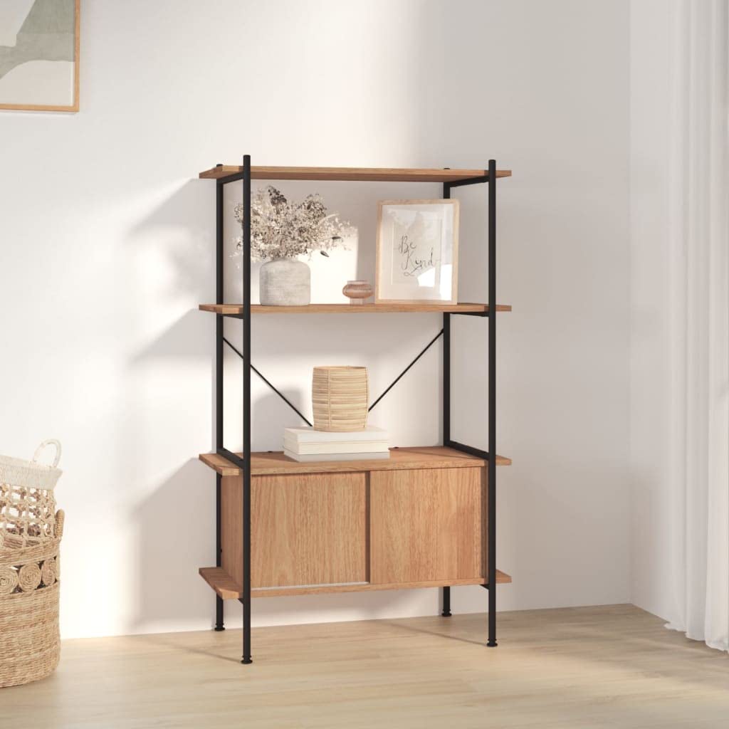 Scaffale con 4 ripiani e armadio, libreria 80 x 40 x 130 cm, in legno e acciaio, scaffale portaoggetti per soggiorno e ufficio, marrone chiaro e nero