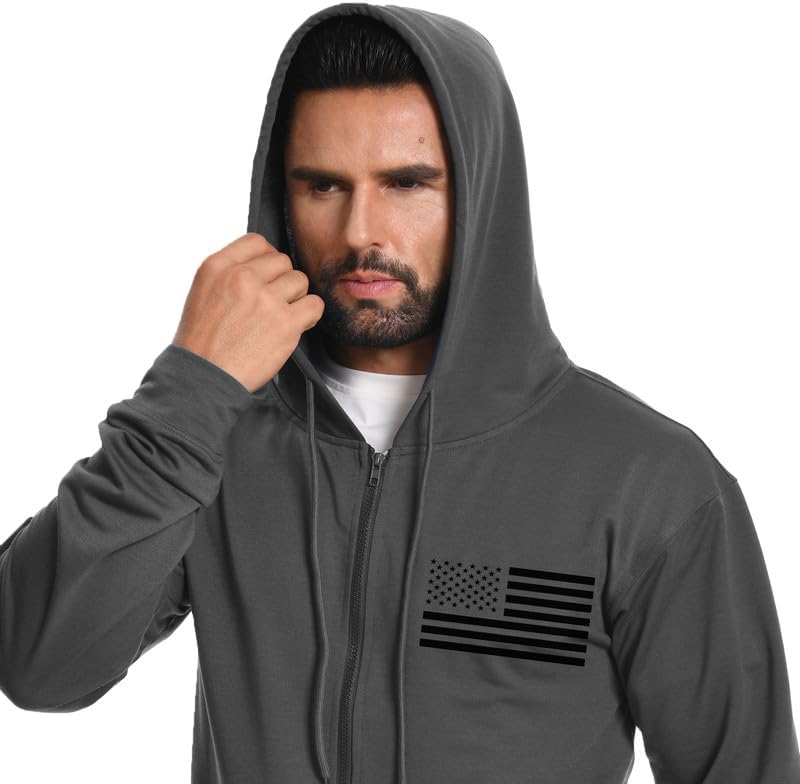 H HYFOL Men's Lightweight Full-Zip USA Flag Graphic Long Sleeve Hoodie American Patriotic Casual Sweatshirt - Image 4