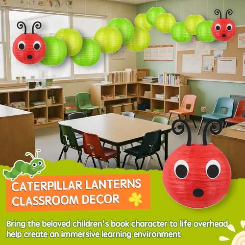 Image of LYART 7 Pcs Hungry Caterpillar Paper Lanterns Decoration for School Classroom Birthday Party and Caterpillar Theme Party Ceiling Hanging Decor, with Eyes Mouth Feelers Glue Point (7Pcs 10In Green)