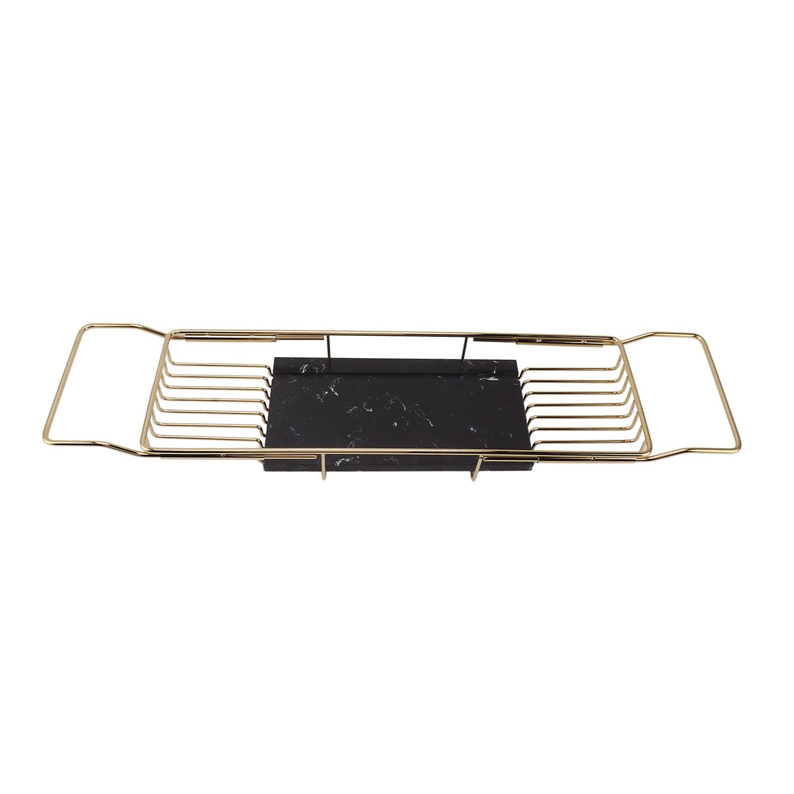 JKJZSALJ Expandable Metal Marble Bathtub Tray Caddy - Multiple Colors Stylish Design For Books & Drinks Perfect Bathroom Accessory For Relaxation-Gold Black