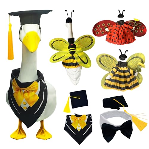 toxaaiwr Traje de ganso de Pascua, ropa de ganso de graduación 2025, abeja de primavera, mariquita, césped, porche, ropa de ganso con alas para césped, patio, jardín, decoración del hogar, color negro