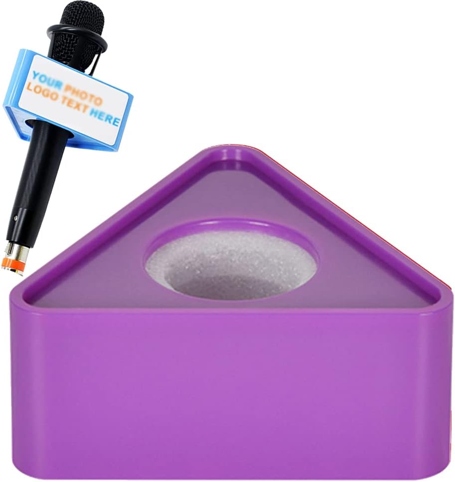 qiqule Custom Microphone Logo Live Equipment Box Cube Triangle Interview Box Karaoke mic Flags(Purple Triangle)