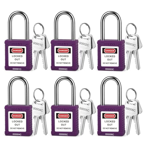 Image of Lockout Tagout Locks 6-Pack|OSHA Purple Loto Locks Keyed Different|2 Keys /Lock for Industrial Machinery & Electrical Panels|Chrome Steel & Laser Coding