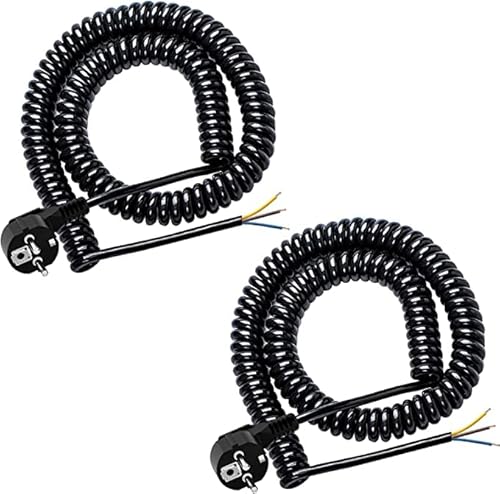 Prolongador espiral de contacto de protección 250 V/16 A, cable espiral KEAGAR de 3 conductores, extensible de 0,75 m a 5 m, alargador con enchufe de bobina de contacto de protección, IP20, negro,