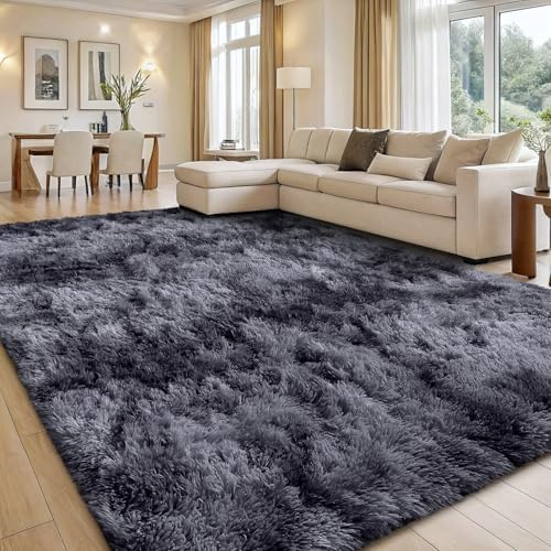 smiry Shaggy Area Rug 120x160cm, Machine Washable Anti-Slip Fluff...