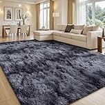 smiry Shaggy Area Rug 120x160cm, Machine Washable Anti-Slip Fluffy Tie Dye Carpet, Soft Thick Floor Rug for Living Room Bedroom Nursery Kids Room, Light Grey