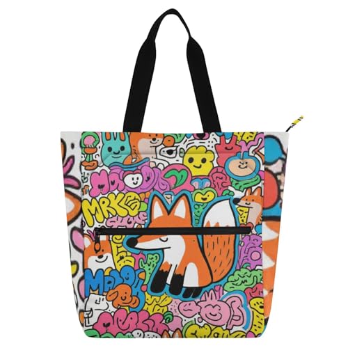 Bolsas de mano para niños y adultos con diseño de zorro y bolsa de hombro escolar