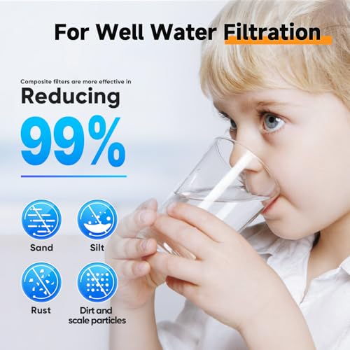 Image of PUREPLUS 1-Stage Whole House Water Filter, with Iron Manganese Reducing Water Filter, 10 inchx4.5 inch Cartridge Universal Housing, Pre-Filtration System for Well Water, 1 inch NPT Port, Pressure Release