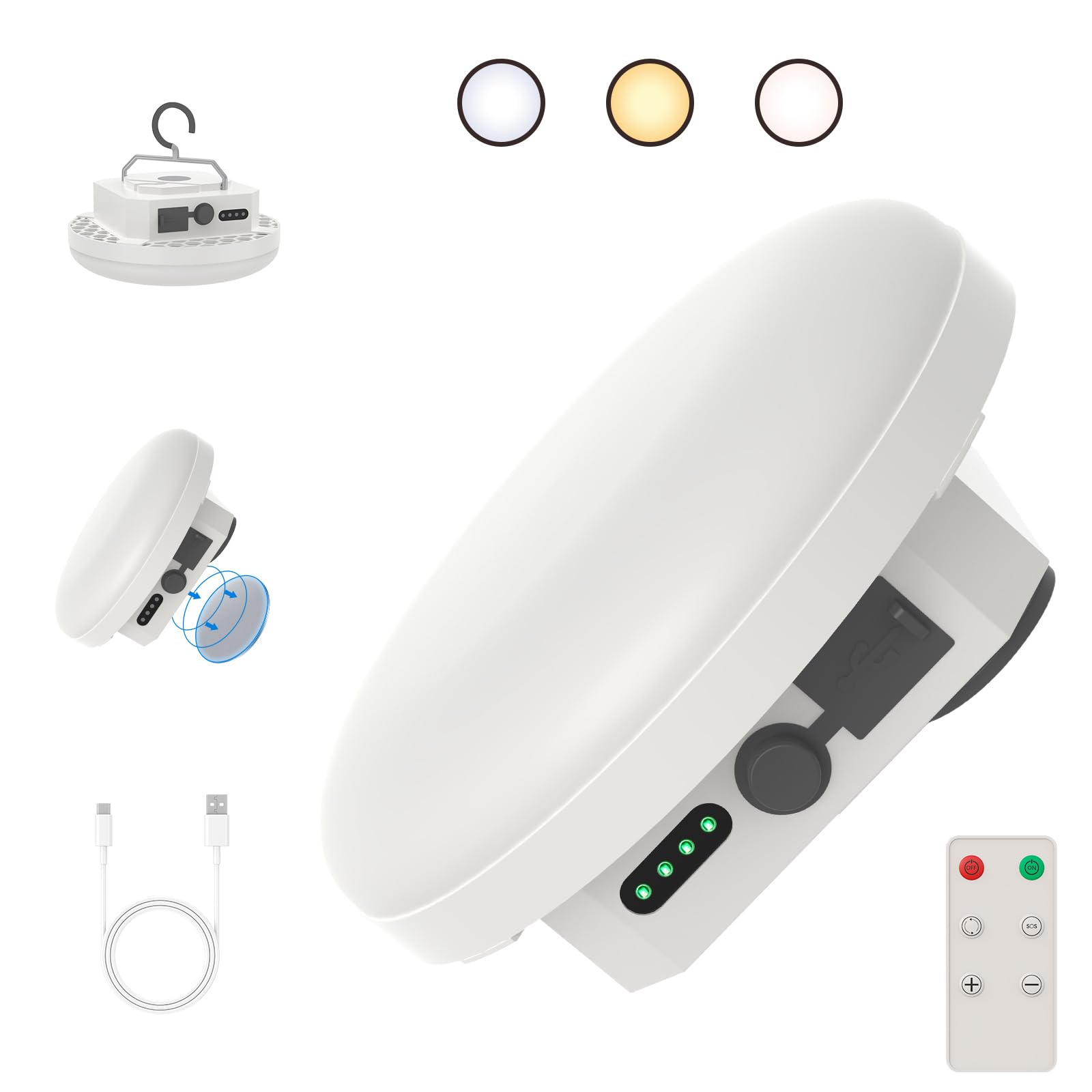 Luz LED recargable portátil para tienda de campaña, linterna colgante con control remoto, IPX5 impermeable para exteriores con alimentación de batería, luz de lámpara de campamento para glamping en