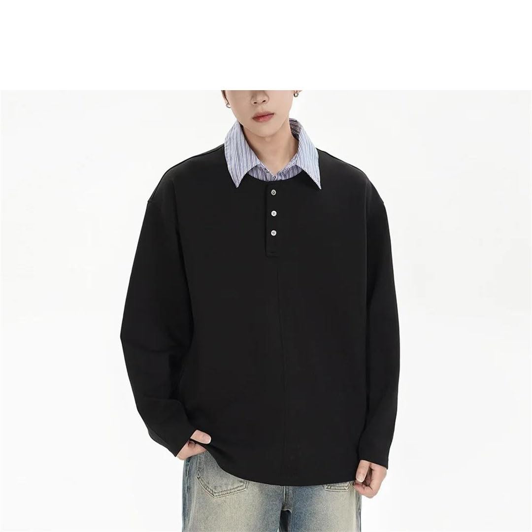 Maglietta da uomo hip hop casual a maniche lunghe da donna maglietta polo con colletto a righe