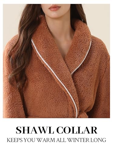 Image of Women Long Plush Fleece Bath Robe | Soft loungewear housecoat, comfy sleepwear for home, suitable as ladies pajamas and nightgown