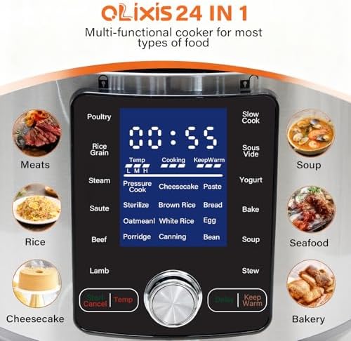 OLIXIS Electric Pressure Cooker 6.34Quart, 24 Functions in 1, Stainless Steel Pressure Cooker for Canning, Slowcook, Yogurt, Steam, Rice Grain, Soup, Bean, Poultry, Beef, Bake, Stew, Porridge - Thumbnail 4