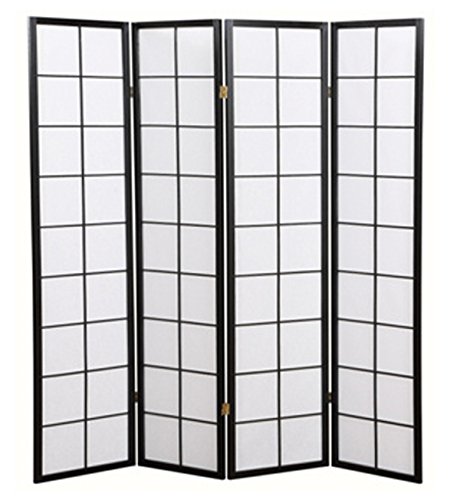 JUANIO Biombo japones Paneles Grandes de Madera Negra y Papel de arroz - 4 Paneles - Altura: 178,6