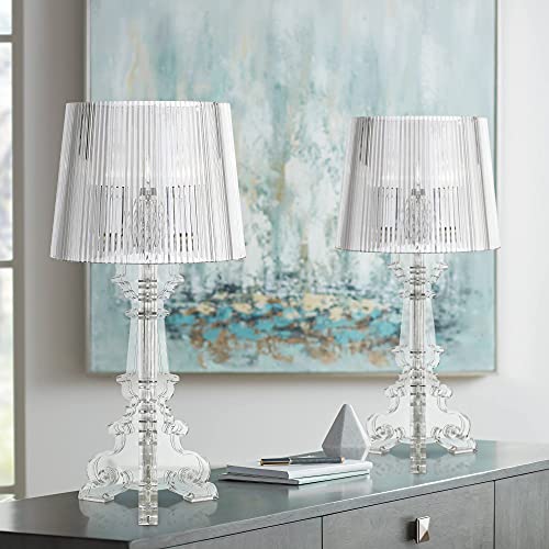 Baroque Antique Victorian Style Accent Table Lamps 20" High Set of 2 Clear Acrylic See Through Base Drum Shade Decor for Living Room Bedroom House Bedside Nightstand Home Office - 360 Lighting