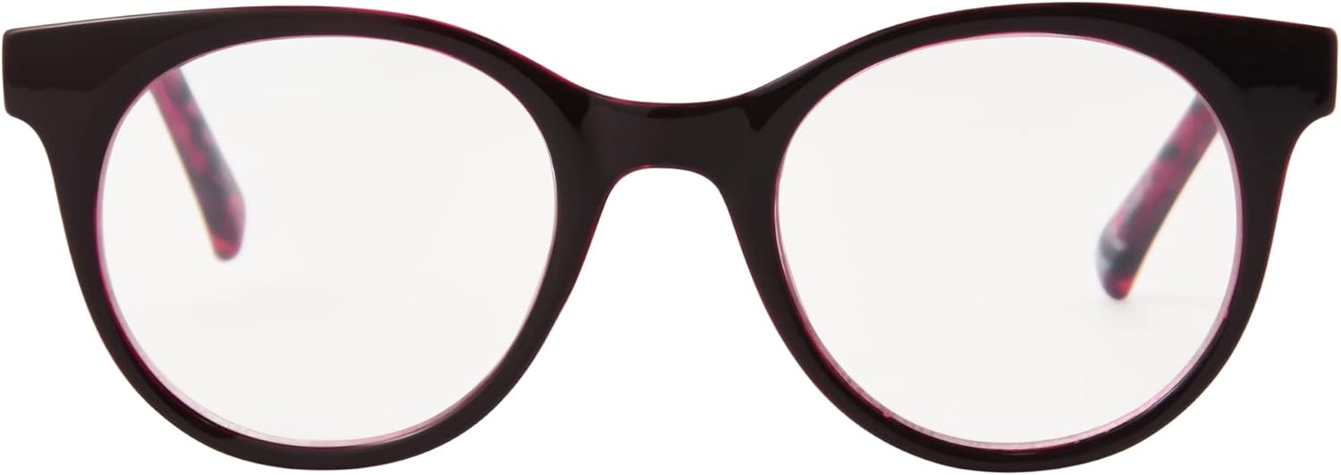 Betsey Johnson Women's Sparkle & Shimmer Reading Glasses Round Blue Light, Pink, 48 mm + 0