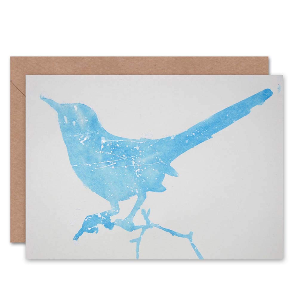 Wee Blue Coo Card Greeting Blue Sketch Bird Outline Splashes Gift