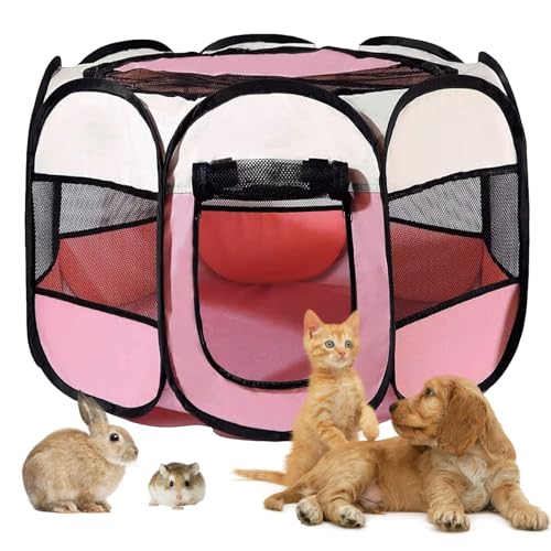 BRIMOREA box per cuccioli, 74 x 74 x 43 cm, pieghevole, per casa, recinto per gatti, conigli, interni ed esterni (rosa)