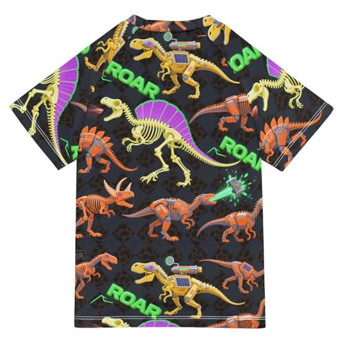 Mecha Dinosaur Roaring T-rex Orange Black Short Sleeve Girl Bathing Suit Little Girls Swimsuit Girls Rash Guard for 3-12 Years Traje de bano de Sirena para nina2