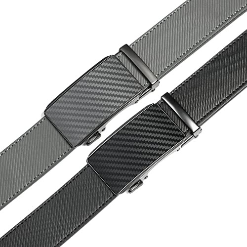 Image of 2 Pack Ratchet Belt 1 3 /8 inch, Mens leather Dress Belt in Gift Set Size 28 inch-62 inch Adjustable waist Trim to Fit