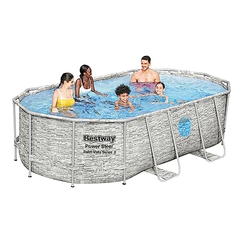 Bestway Power Steel Swim Vista Series Ii 14' X 8'2" X 39.5" Above Ground Pool Set, 14' X 8' X 40", Grey Stone #TOP24